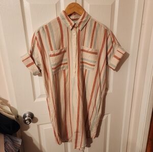 Madewell Courier Stripe Linen & Cotton Popover Shirt Dress